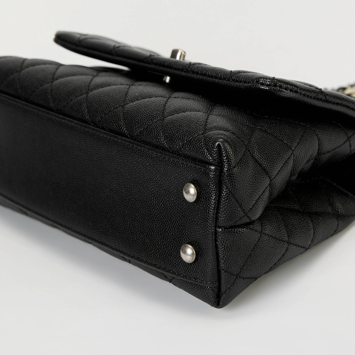 Chanel Small Coco Handle Flap Bag Black Quilted Caviar Leather