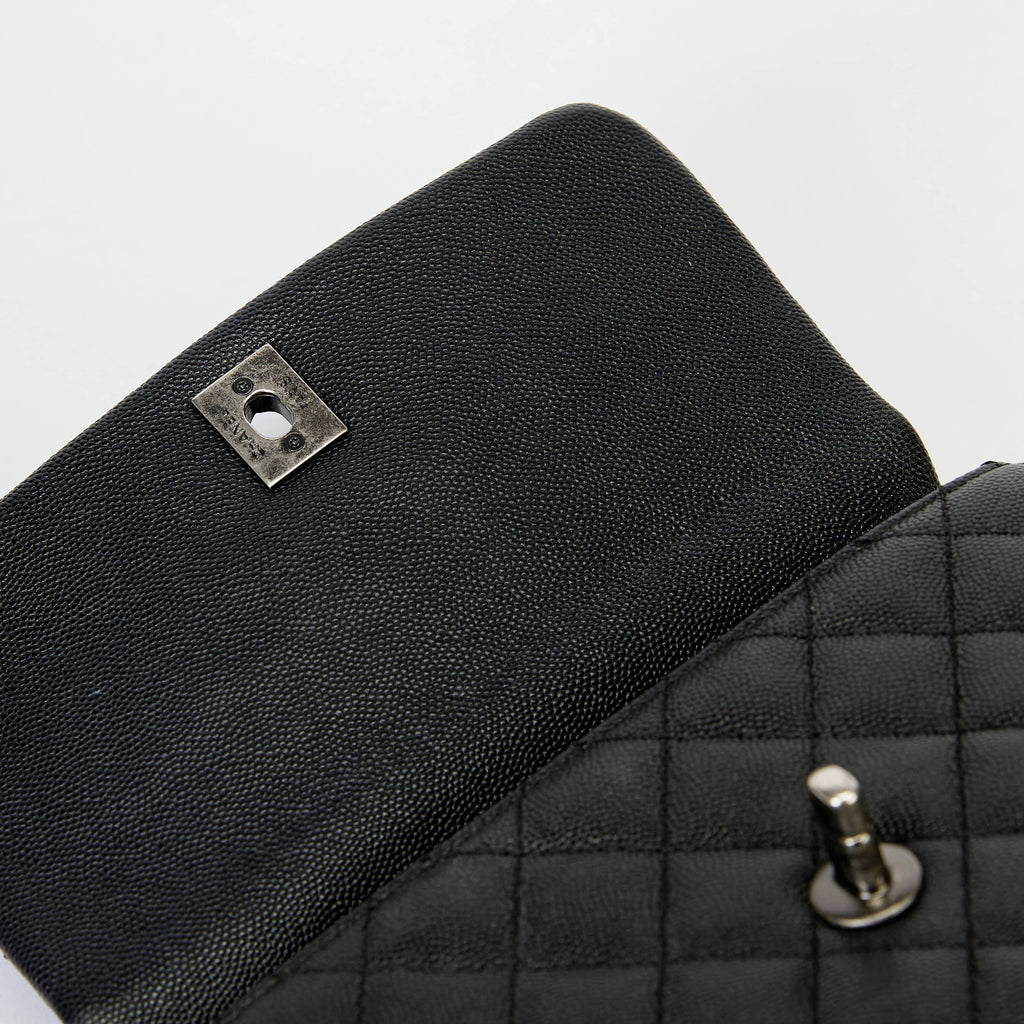 Chanel Small Coco Handle Flap Bag Black Quilted Caviar Leather