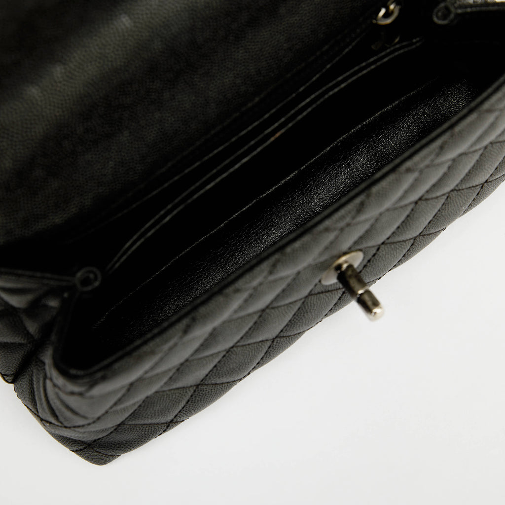 Chanel Small Coco Handle Flap Bag Black Quilted Caviar Leather