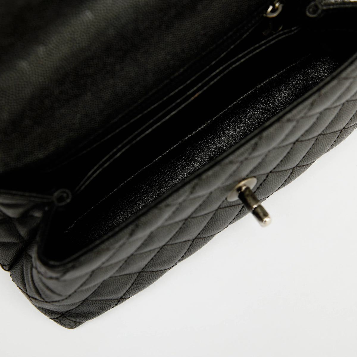 Chanel Small Coco Handle Flap Bag Black Quilted Caviar Leather