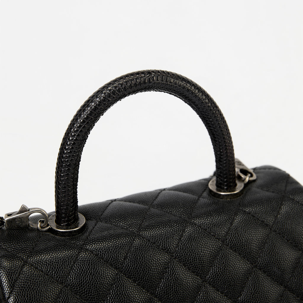 Chanel Small Coco Handle Flap Bag Black Quilted Caviar Leather