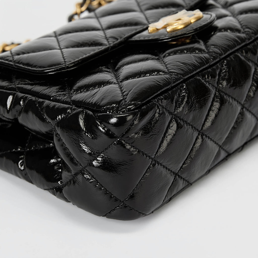 Chanel Small Hobo Bag Black Quilted Crinkled Shiny Calfskin Gold Hardware