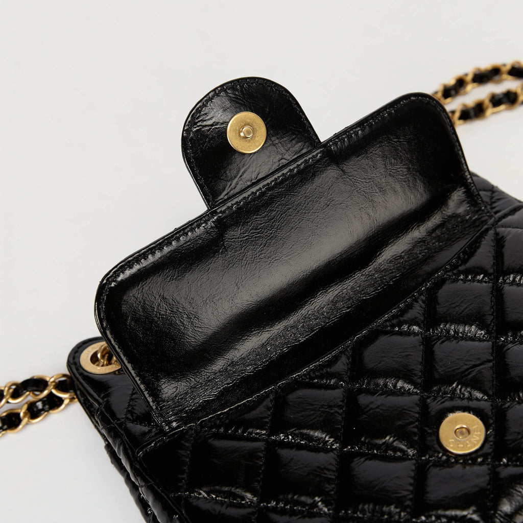 Chanel Small Hobo Bag Black Quilted Crinkled Shiny Calfskin Gold Hardware