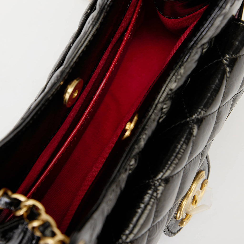 Chanel Small Hobo Bag Black Quilted Crinkled Shiny Calfskin Gold Hardware