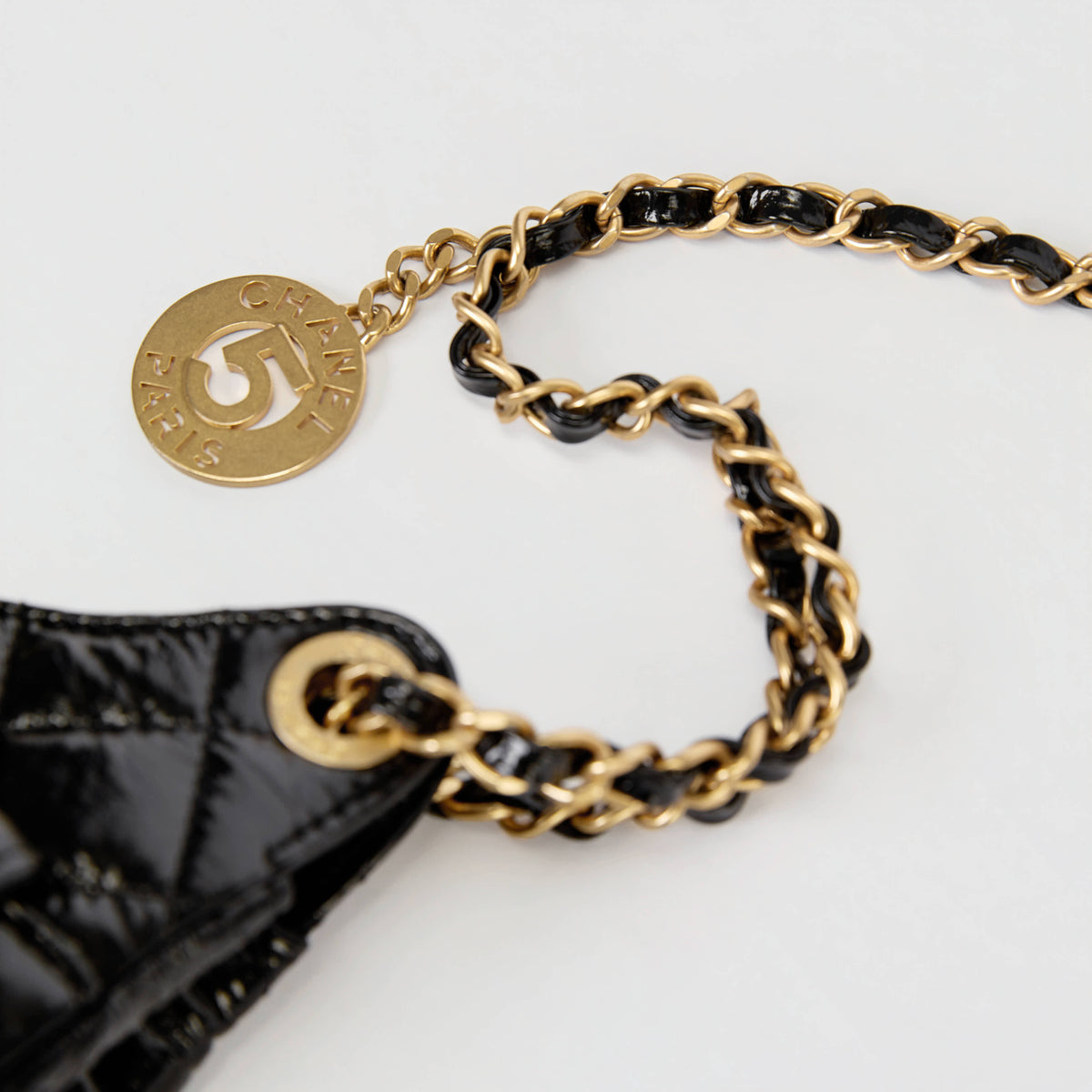 Chanel Small Hobo Bag Black Quilted Crinkled Shiny Calfskin Gold Hardware