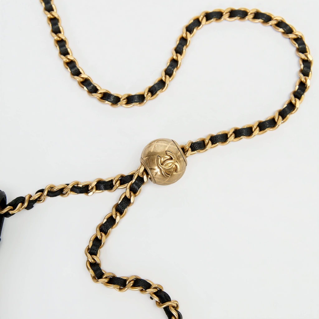 Chanel Wallet On Chain WOC Black Quilted Lambskin Leather Gold Pearl Ball Hardware