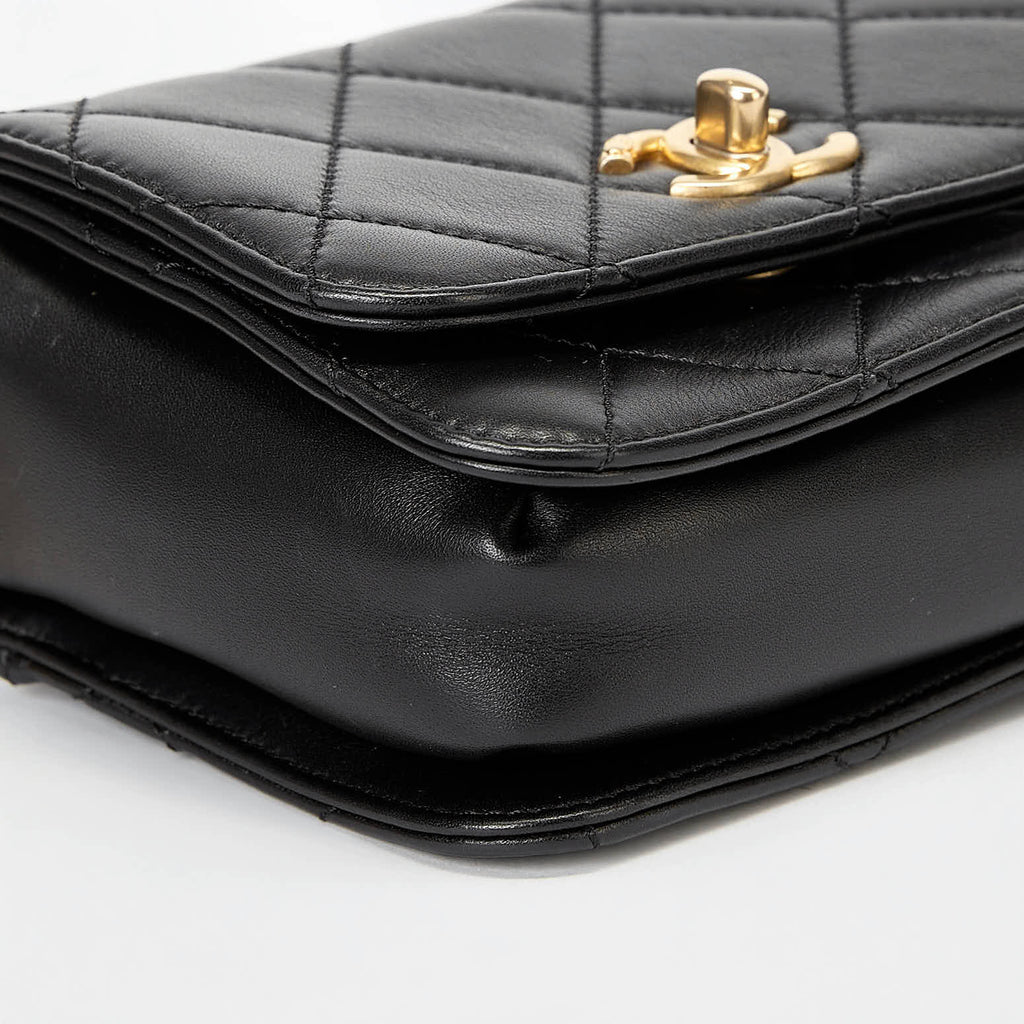 Chanel Mini Classic Flap Bag Black Quilted Lambskin Leather Gold Hardware