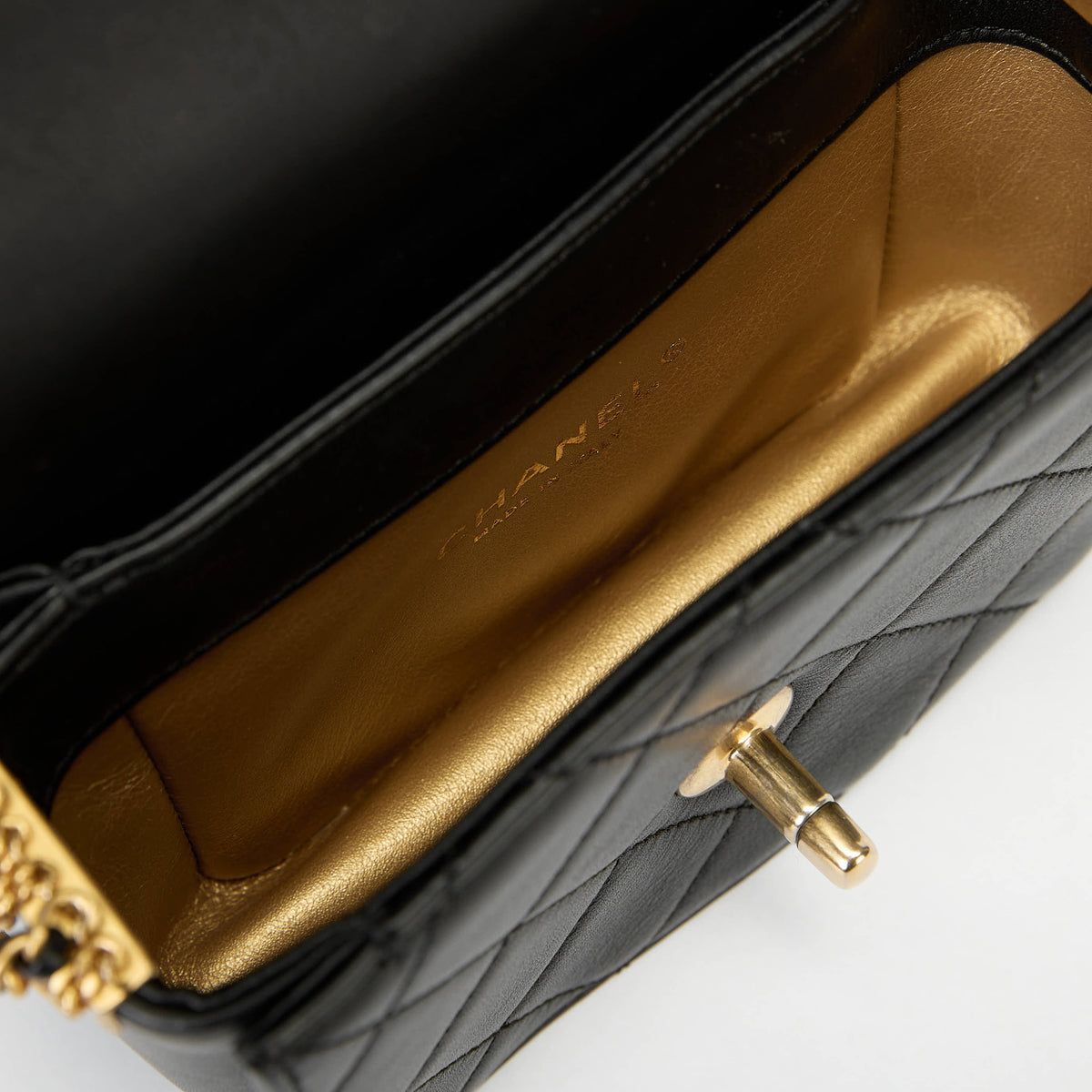 Chanel Mini Classic Flap Bag Black Quilted Lambskin Leather Gold Hardware