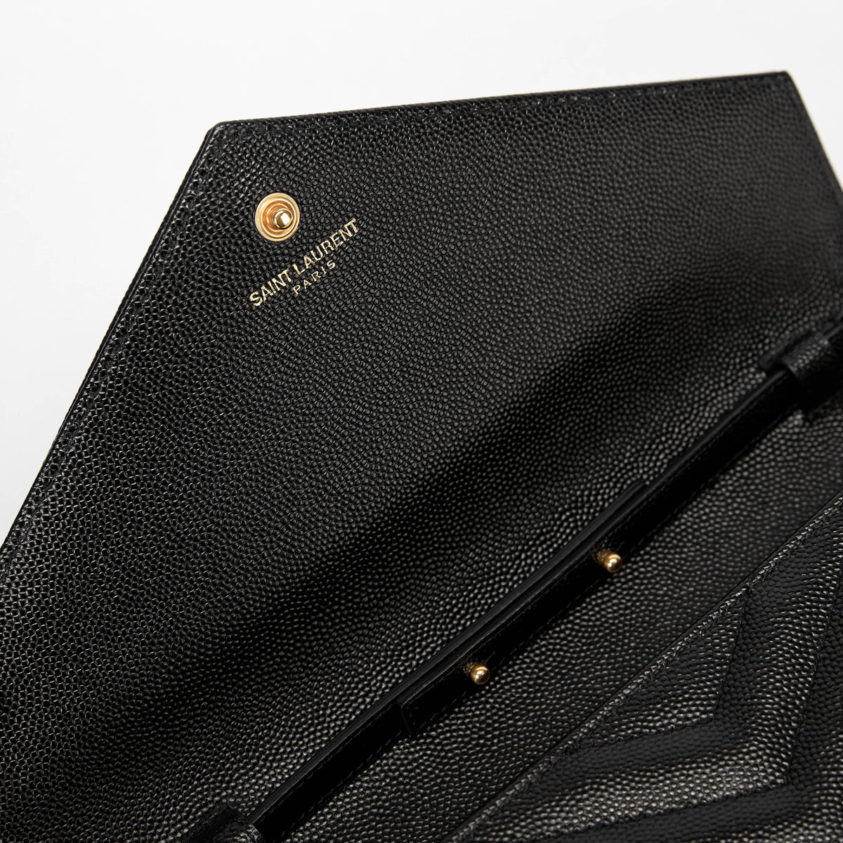 YSL Envelope Wallet On Chain Black Chevron Grained Leather Gold Hardware