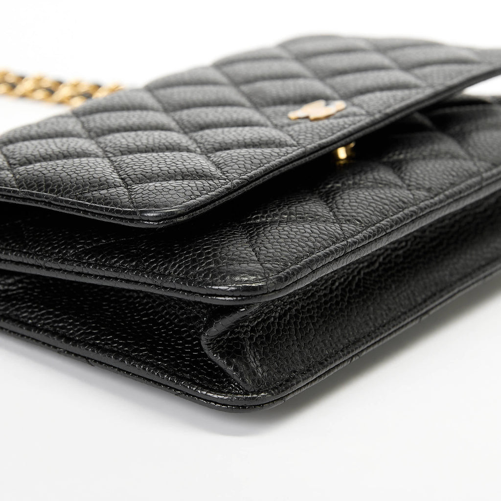 Chanel Wallet On Chain WOC Black Quilted Caviar Leather Gold Hardware