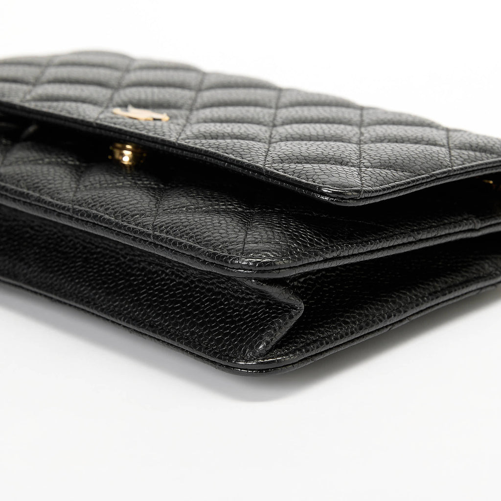 Chanel Wallet On Chain WOC Black Quilted Caviar Leather Gold Hardware