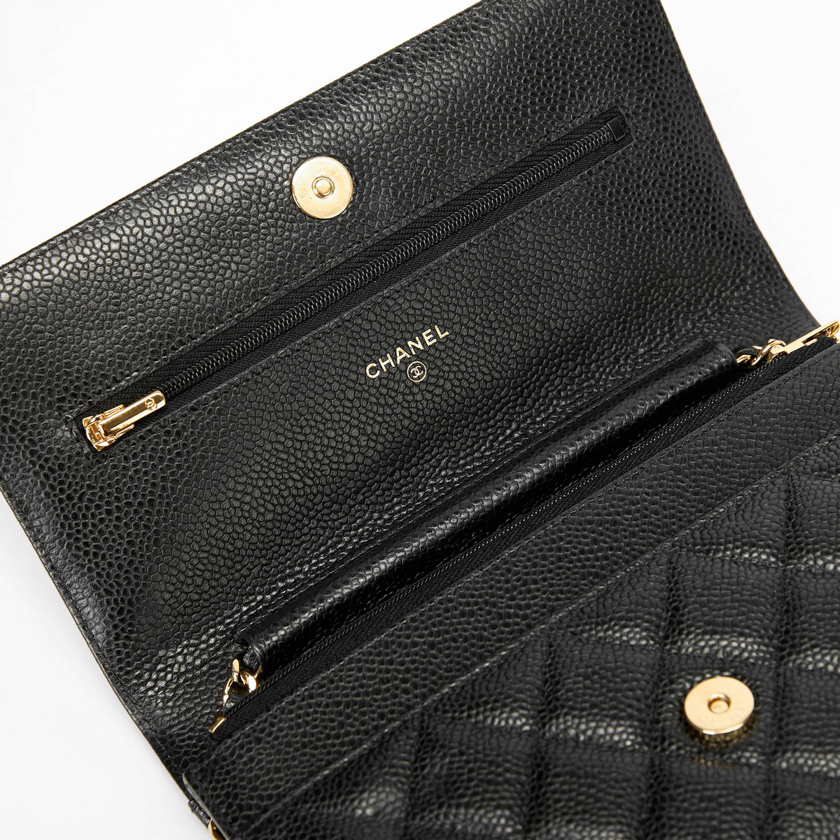 Chanel Wallet On Chain WOC Black Quilted Caviar Leather Gold Hardware