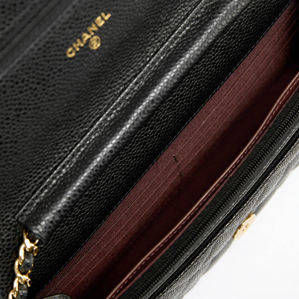 Chanel Wallet On Chain WOC Black Quilted Caviar Leather Gold Hardware
