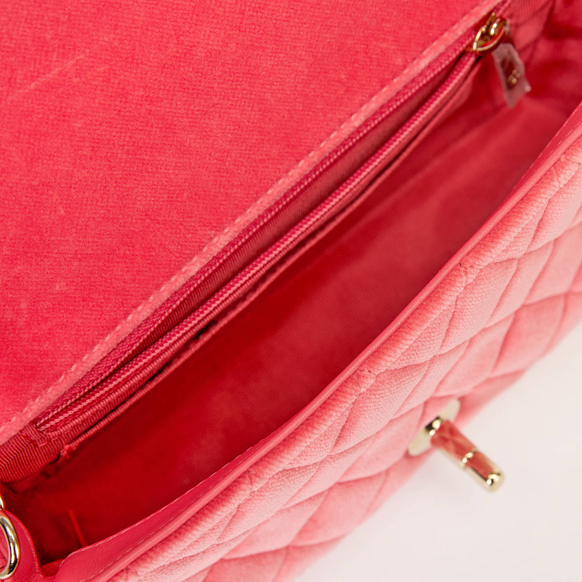 Chanel Mini Crystal Pearl Ball Flap Bag Hot Pink Quilted Velvet Leather Gold Hardware
