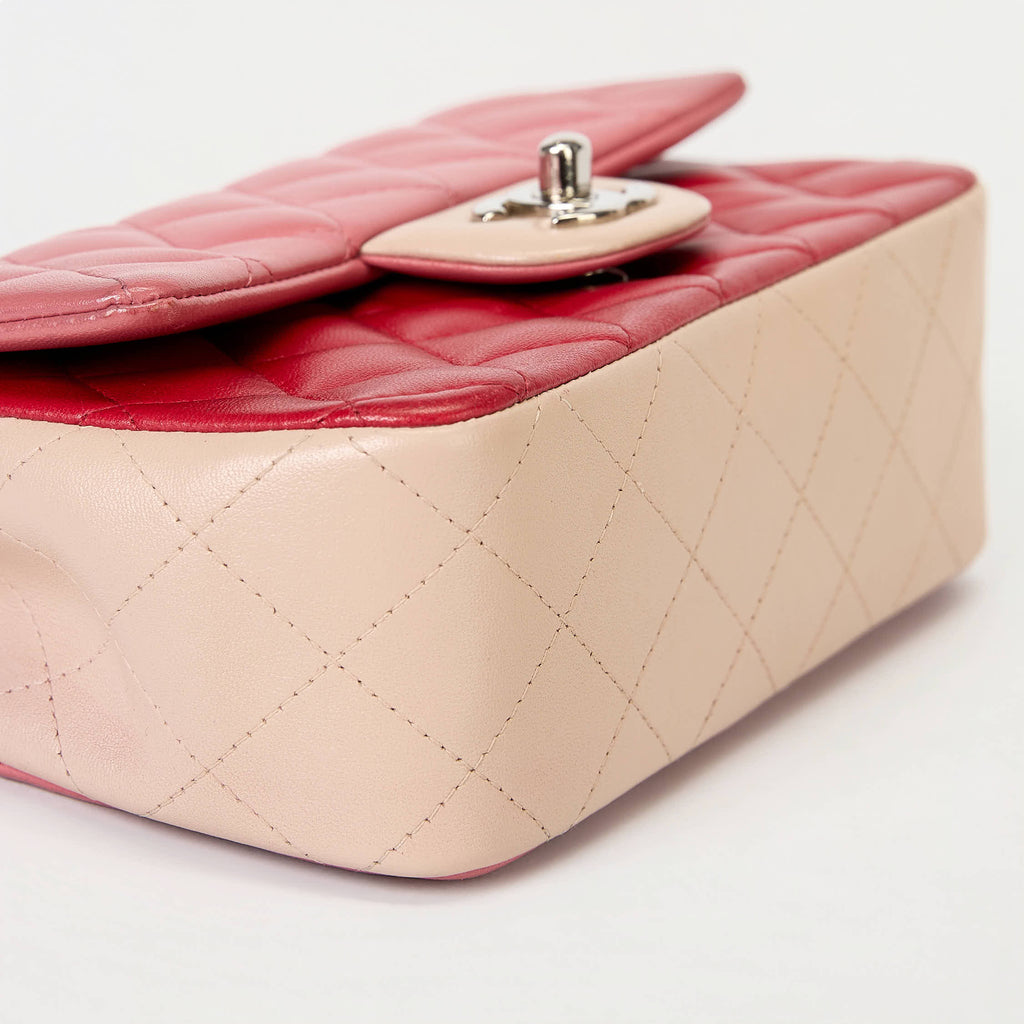 Chanel Classic Flap Bag Tri‑Color Pink Red Beige Quilted Lambskin Silver Hardware With Charms