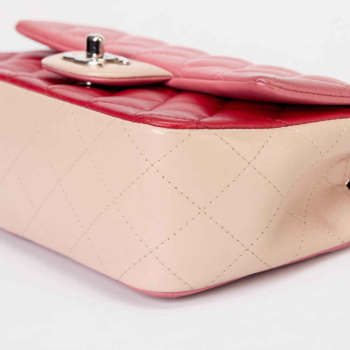 Chanel Classic Flap Bag Tri‑Color Pink Red Beige Quilted Lambskin Silver Hardware With Charms