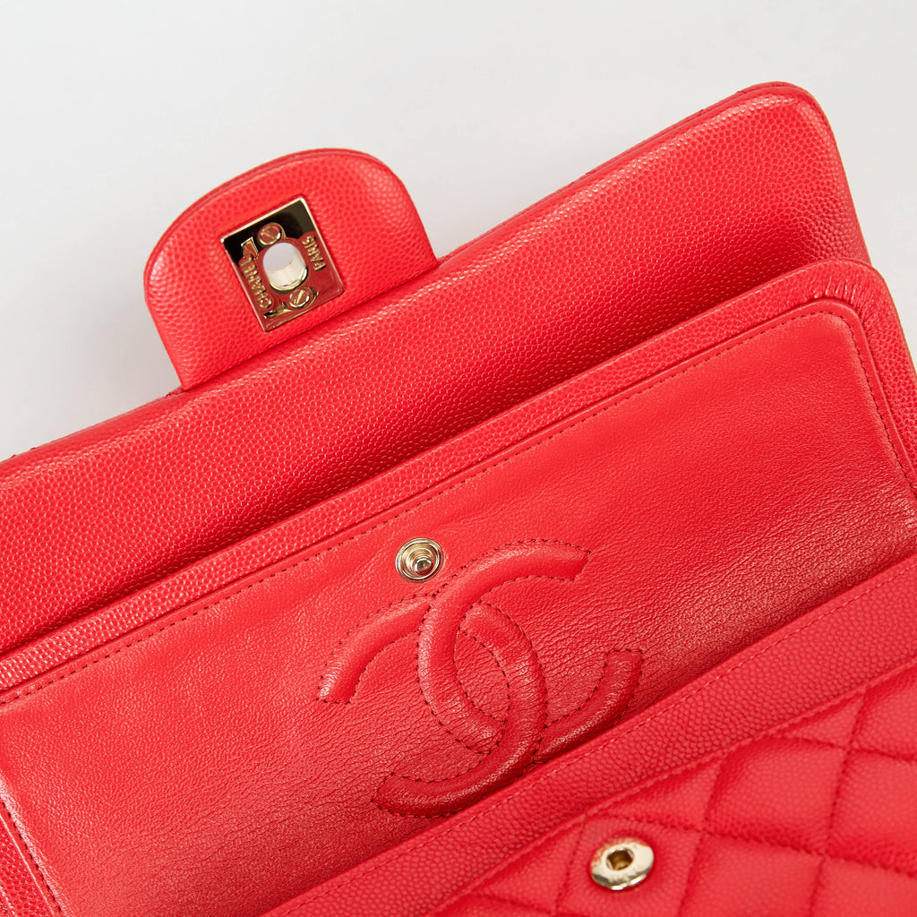 Chanel Classic Flap Bag Bright Red Caviar Leather Gold‑Tone Hardware