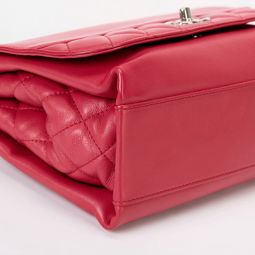 Chanel Flap Bag Fuchsia Pink Smooth Lambskin Partial Quilt Silver‑Tone Hardware