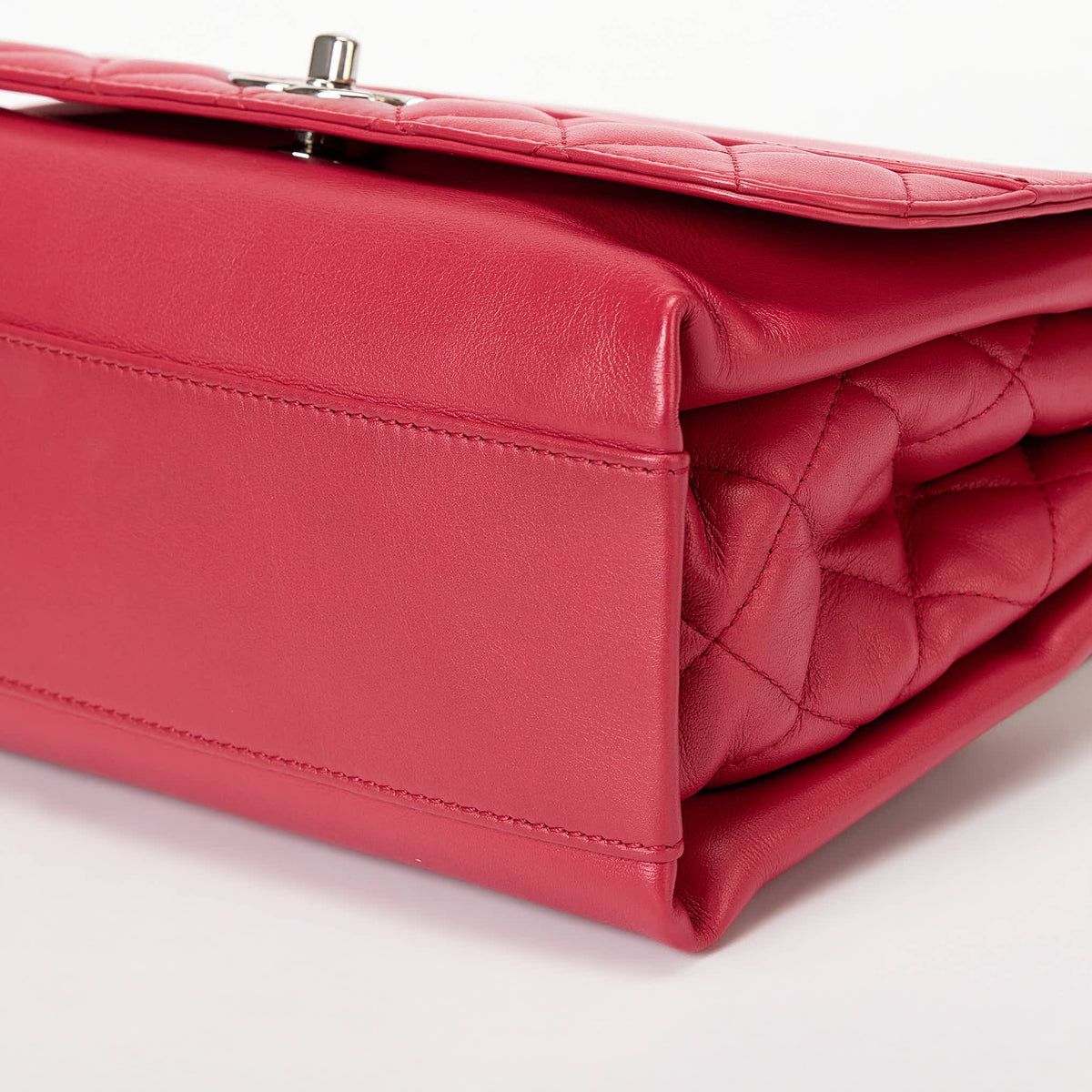 Chanel Flap Bag Fuchsia Pink Smooth Lambskin Partial Quilt Silver‑Tone Hardware