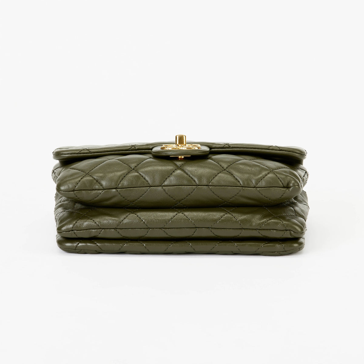 Chanel Medium Camellia Turnlock Flap Bag Olive Green Quilted Lambskin Leather Gold Hardware