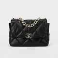 Chanel Small 19 Flap Bag Black Quilted Lambskin Leather Silver Hardware