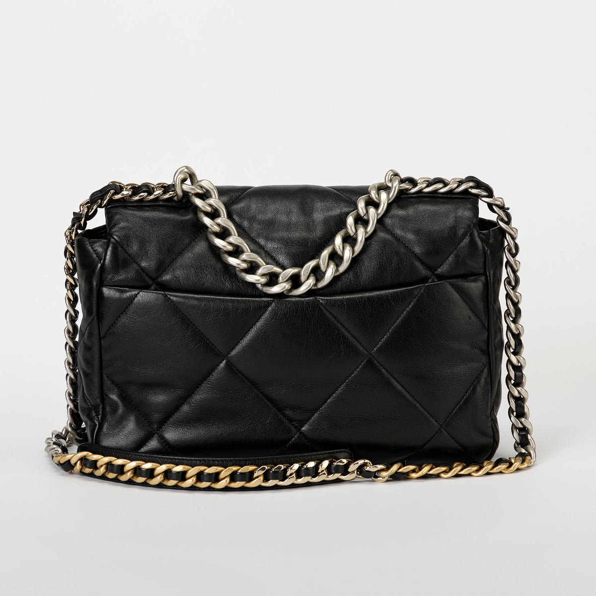 Chanel Small 19 Flap Bag Black Quilted Lambskin Leather Silver Hardware