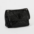 YSL Medium Niki Shoulder Bag Black Crinkle Quilted Leather Silver Hardware