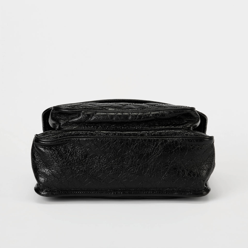 YSL Medium Niki Shoulder Bag Black Crinkle Quilted Leather Silver Hardware
