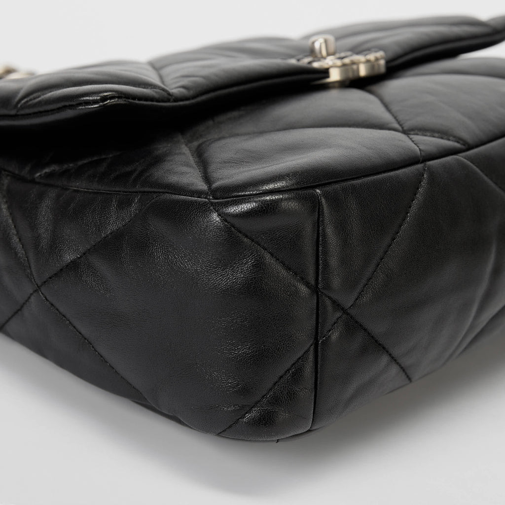 Chanel Small 19 Flap Bag Black Quilted Lambskin Leather Silver Hardware