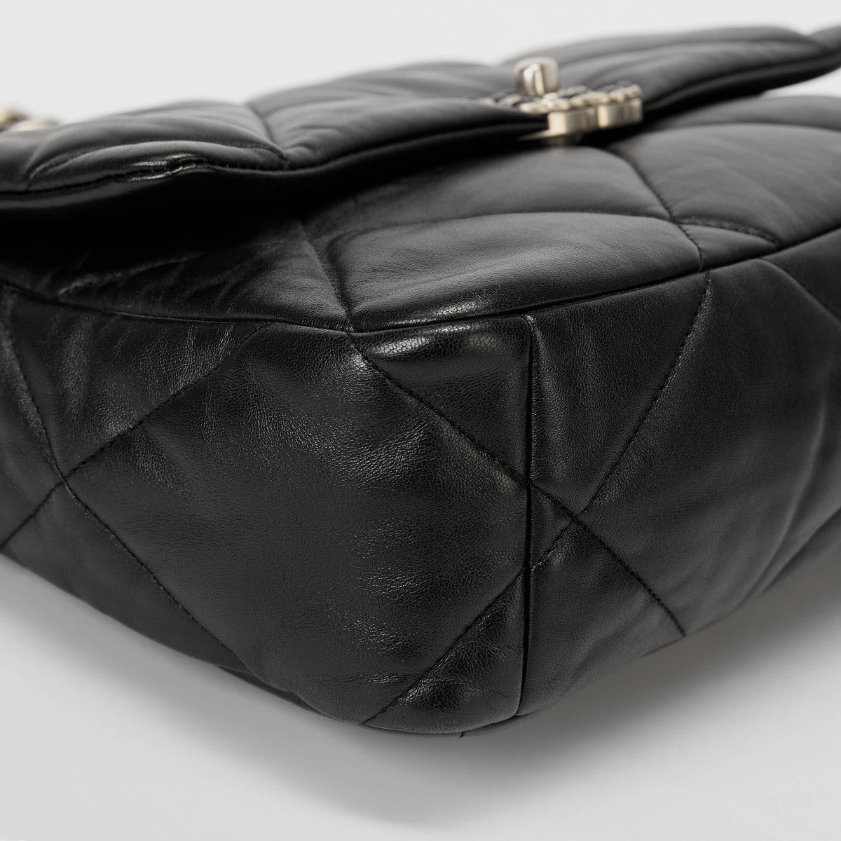 Chanel Small 19 Flap Bag Black Quilted Lambskin Leather Silver Hardware
