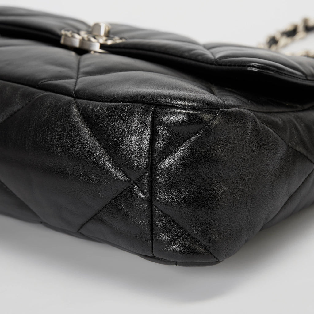Chanel Small 19 Flap Bag Black Quilted Lambskin Leather Silver Hardware