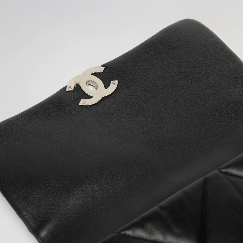 Chanel Small 19 Flap Bag Black Quilted Lambskin Leather Silver Hardware