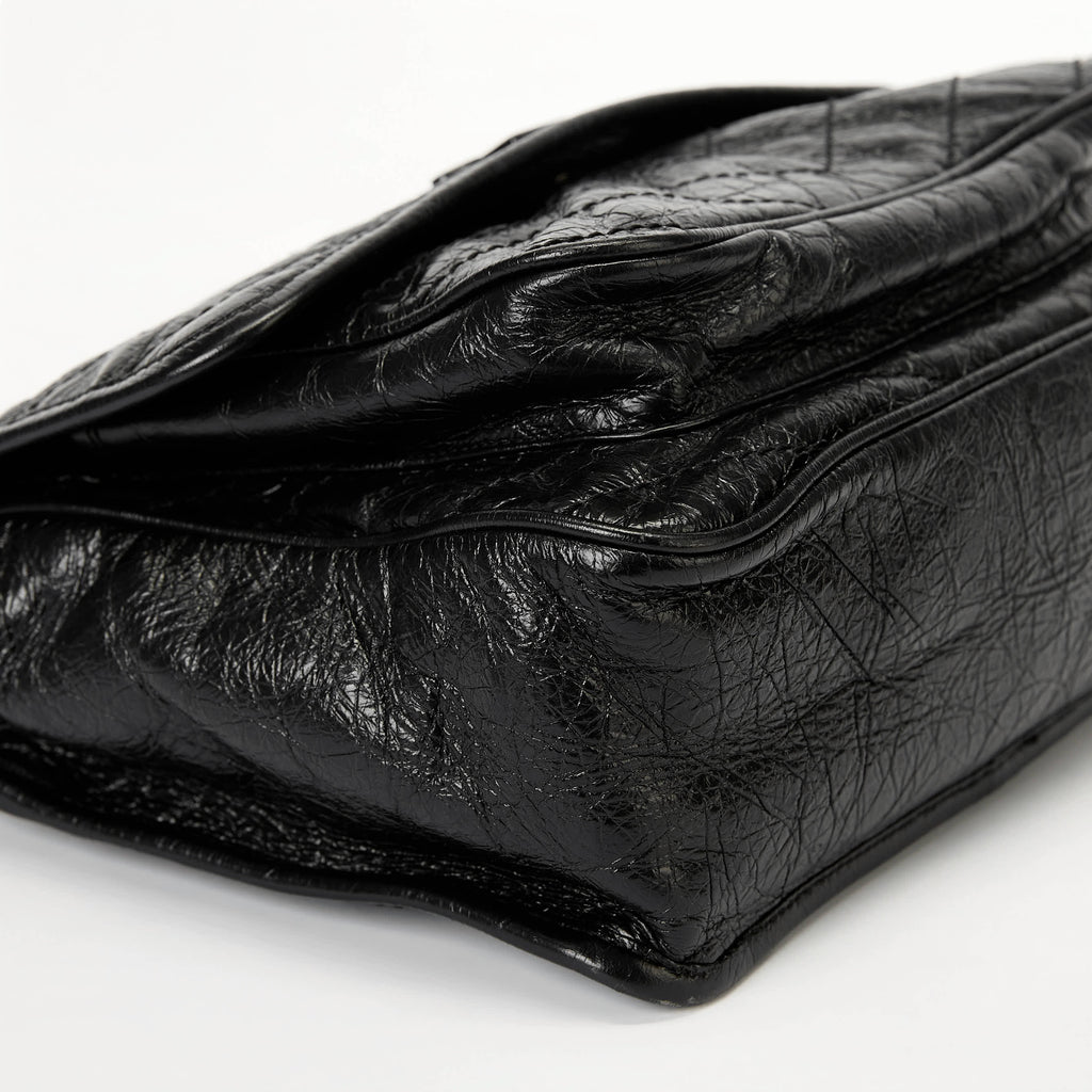 YSL Medium Niki Shoulder Bag Black Crinkle Quilted Leather Silver Hardware