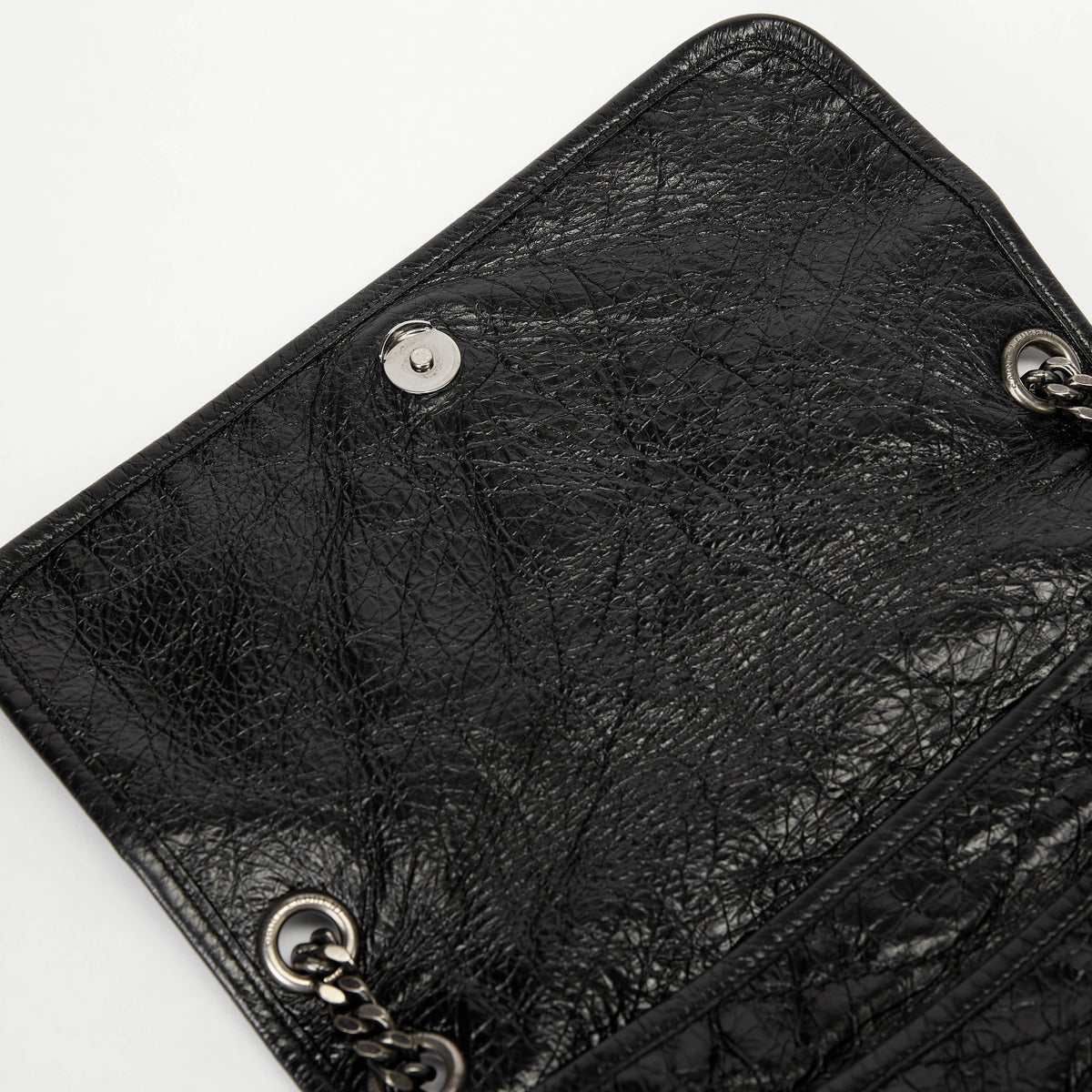 YSL Medium Niki Shoulder Bag Black Crinkle Quilted Leather Silver Hardware