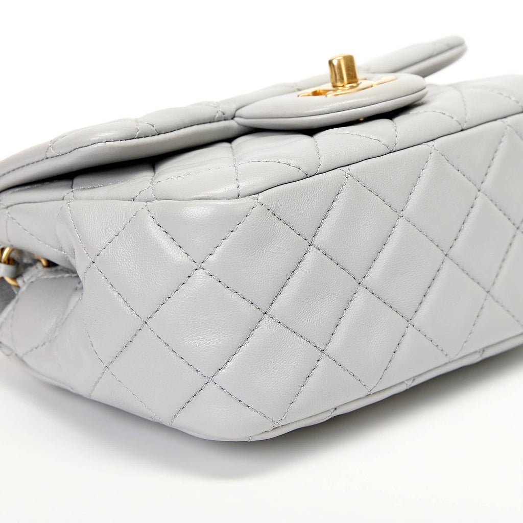Chanel Mini Pearl Ball Flap Bag Light Grey Quilted Lambskin Leather Gold Hardware
