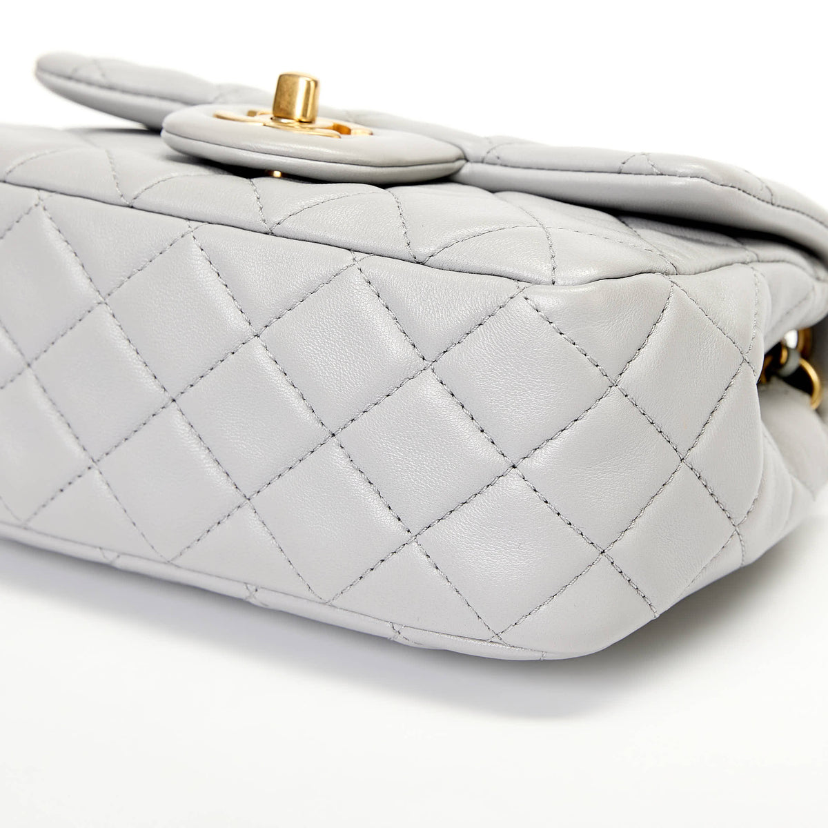 Chanel Mini Pearl Ball Flap Bag Light Grey Quilted Lambskin Leather Gold Hardware