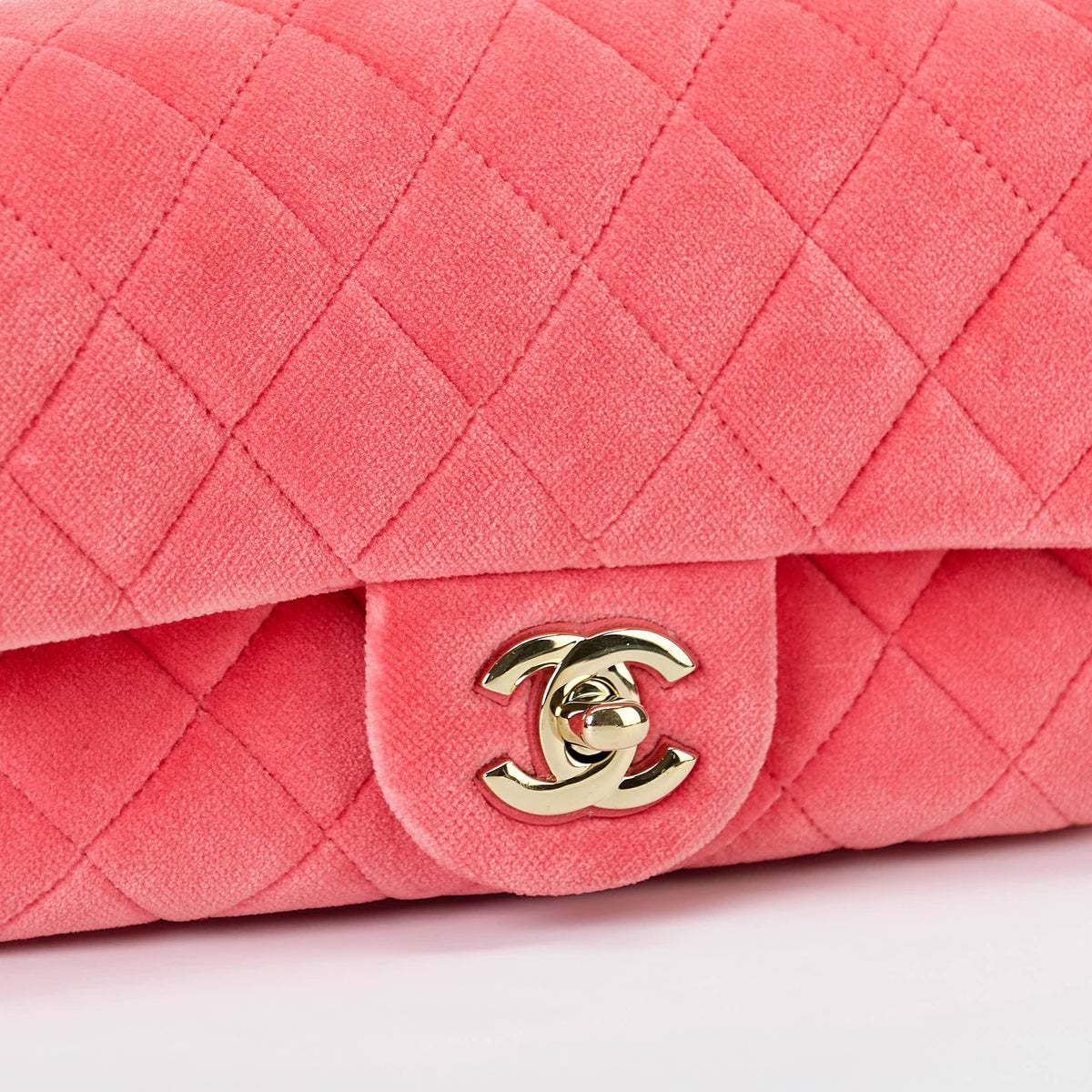 Chanel Mini Crystal Pearl Ball Flap Bag Hot Pink Quilted Velvet Leather Gold Hardware