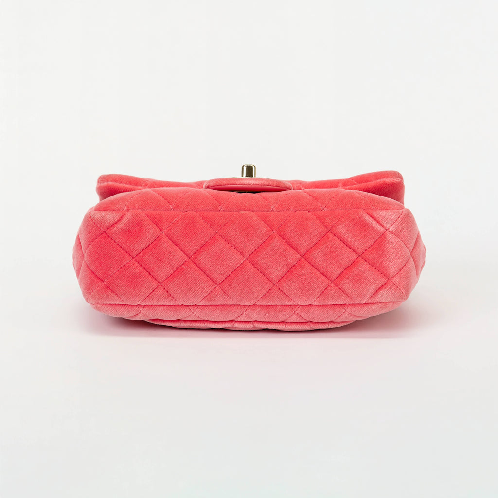 Chanel Mini Crystal Pearl Ball Flap Bag Hot Pink Quilted Velvet Leather Gold Hardware