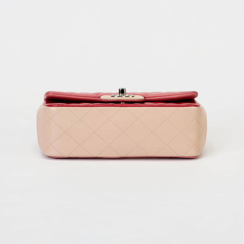 Chanel Classic Flap Bag Tri‑Color Pink Red Beige Quilted Lambskin Silver Hardware With Charms