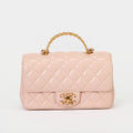 Chanel Quilted Flap Bag Light Pink Lambskin Chain‑Woven Top Handle Gold Hardware