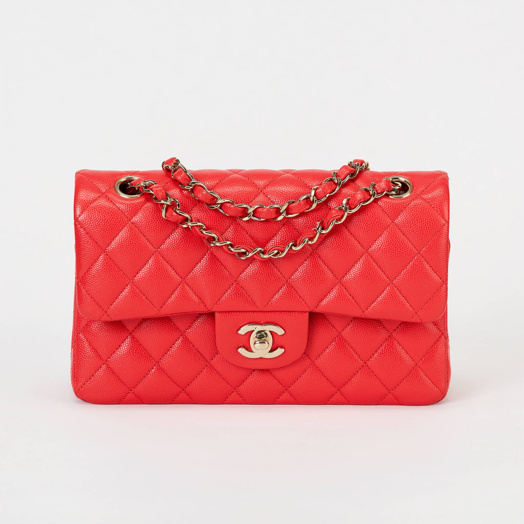Chanel Classic Flap Bag Bright Red Caviar Leather Gold‑Tone Hardware