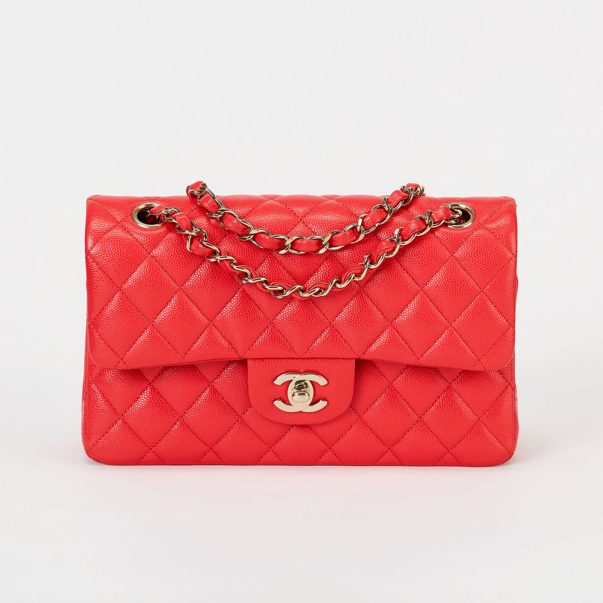 Chanel Classic Flap Bag Bright Red Caviar Leather Gold‑Tone Hardware