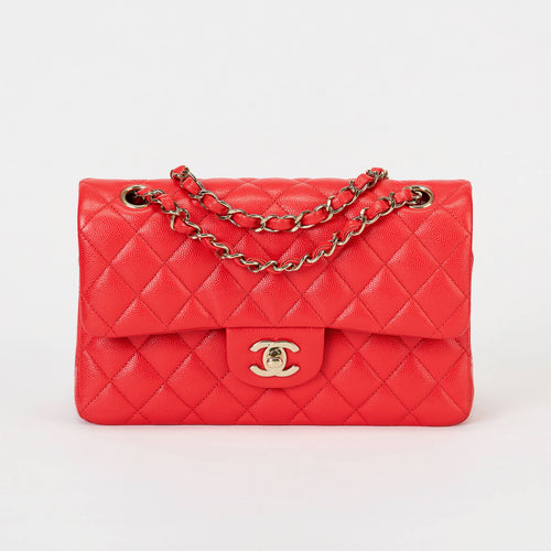 Chanel Classic Flap Bag Bright Red Caviar Leather Gold‑Tone Hardware