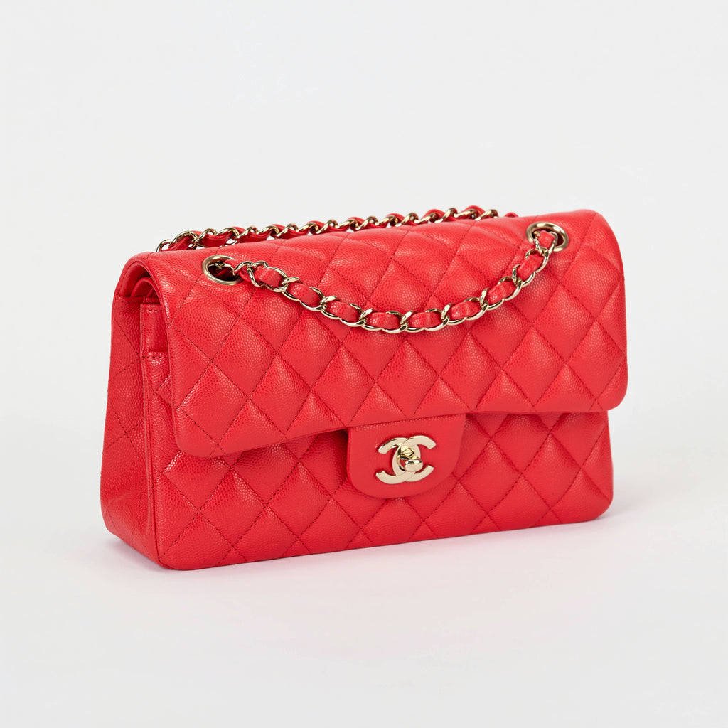 Chanel Classic Flap Bag Bright Red Caviar Leather Gold‑Tone Hardware
