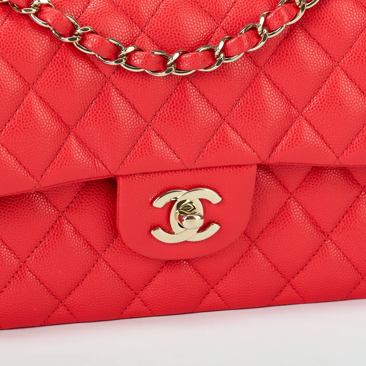 Chanel Classic Flap Bag Bright Red Caviar Leather Gold‑Tone Hardware