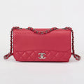 Chanel Flap Bag Fuchsia Pink Smooth Lambskin Partial Quilt Silver‑Tone Hardware