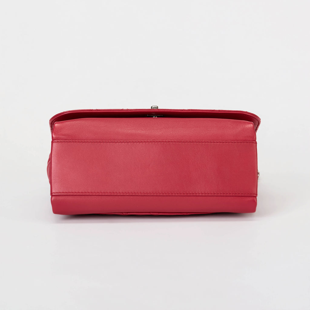 Chanel Flap Bag Fuchsia Pink Smooth Lambskin Partial Quilt Silver‑Tone Hardware