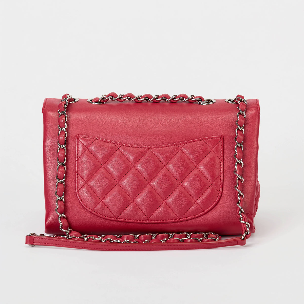 Chanel Flap Bag Fuchsia Pink Smooth Lambskin Partial Quilt Silver‑Tone Hardware