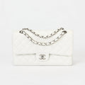 Chanel Classic Flap Bag White Caviar Leather Silver‑Tone Hardware