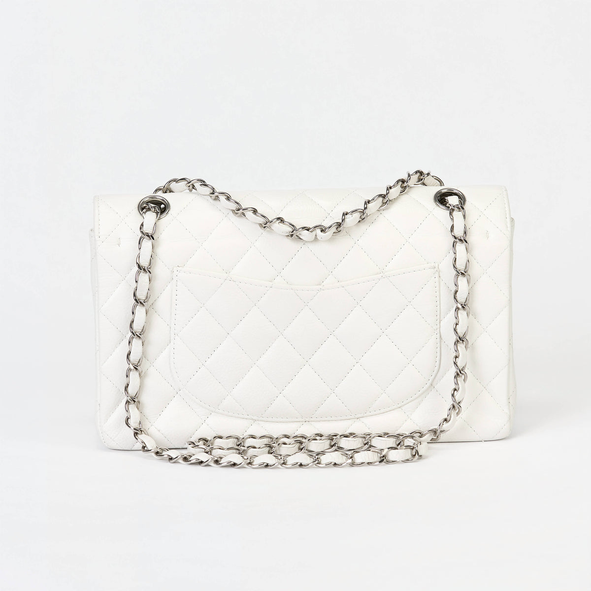 Chanel Classic Flap Bag White Caviar Leather Silver‑Tone Hardware
